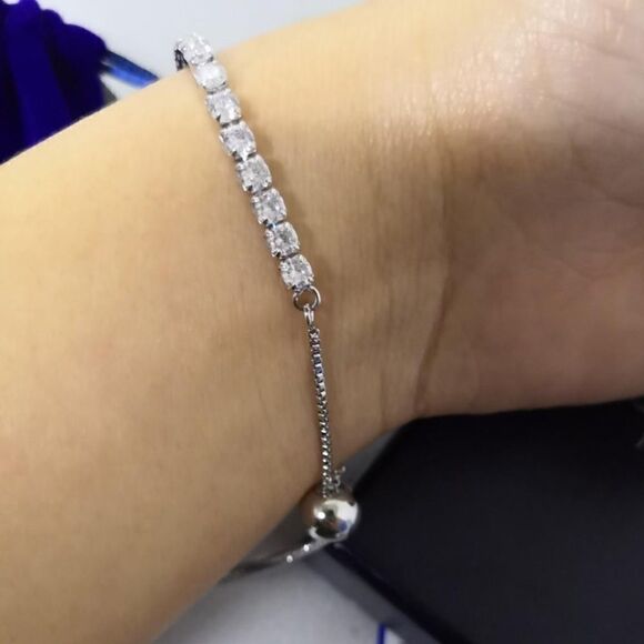 925 Sterling Silver Tennis Bracelet Adjustable - Picture 5 of 8